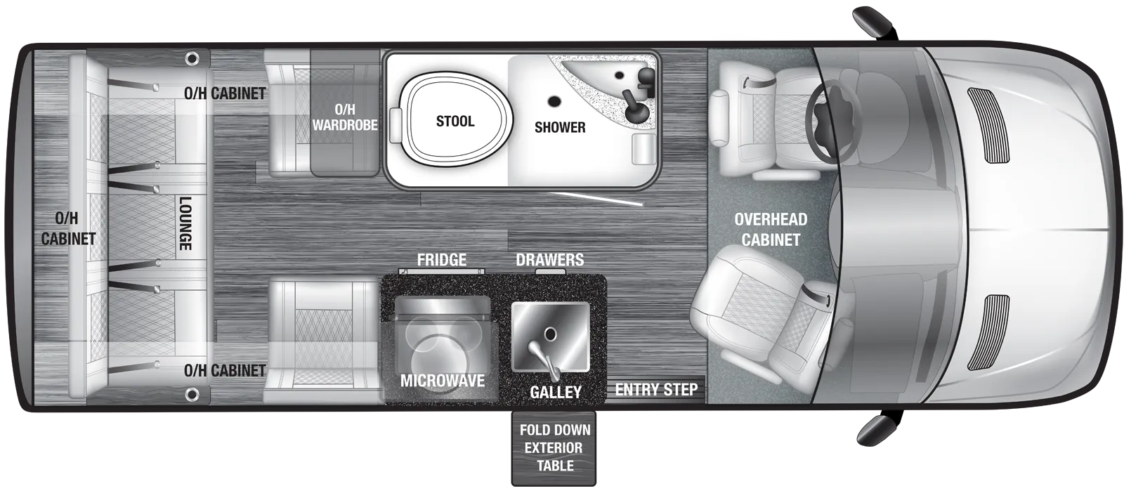 The VTOUR 2500 5RL4 floorplan has one entry and zero slide outs. Exterior features include: 8' 2" awning. Interiors features include: rear living.
